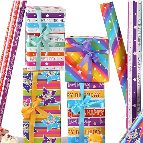 Carta da regalo, 4 fogli di compleanno, set regalo per Natale e decorazione festiva (70 cm x 50 cm)