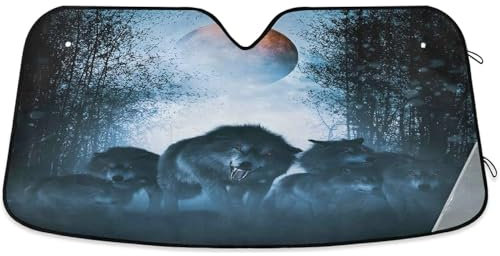 Frontscheibenabdeckung Roter Mond, Wilder Wolfsbaum Windschutzscheibenabdeckung Universal Auto Windschutzscheiben Abdeckung Sonnenschutz Autoscheibenabdeckung Für Wohnmobil Truck M