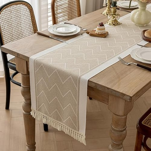 Runner Tavola Moderno, Centrini Moderni da Tavolo per la Cucina Mobili, Runner Tavolo, Decorazione per Festa di Festival Compleanno e Matrimonio (35x180 cm, Beige)
