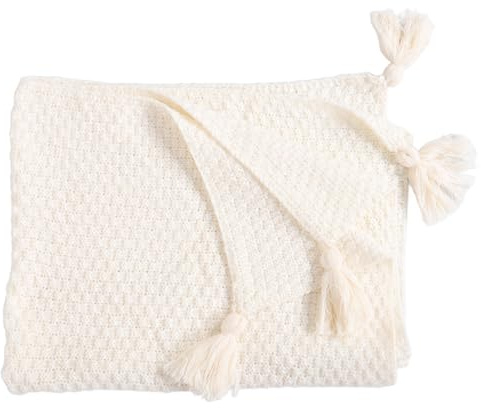 CLISPEED Boho Sommer Überwurfdecke mit Quasten aus Künstlichem Pashm Beige Strickdecke für Sofa und Büro Leicht zu Tragen mit Außergewöhnlicher Wärme