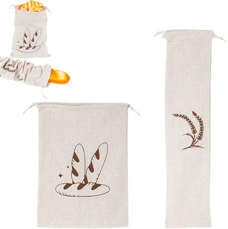 Mafagwre 4 Pièces Sac a Pain, Sac à Pain Réutilisable, Sac à Pain avec Cordon pour Pain, Baguette, Fruits et légumes Faits Maison - 2 Pièces (30 X 40 cm) + 2 Pièces (14.5 X 63 cm) (A)