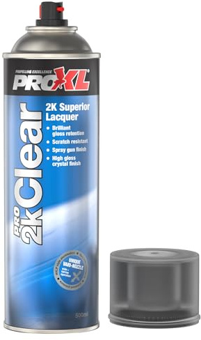 ProXL 2K Clear Coat Lacquer Spray - 500 ml | Crystal Clear, High Gloss Finish | Easy Apply | Scratch & Chemical Resistant | High Gloss Retention | Polishable After 24 Hours | Vari Nozzle Included