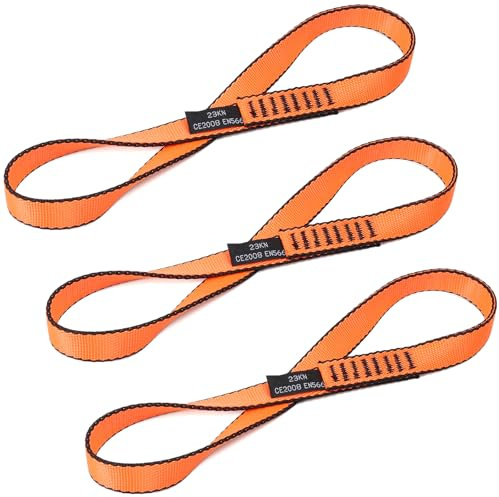 KINGTLE 18MM Nylon Climbing Sling Runner - 23KN CE2008/EN566 Certified Webbing Straps for Rock Climbing, Rappelling, Hammock Rigging & Yoga Swing (Orange-3pcs, 30cm)