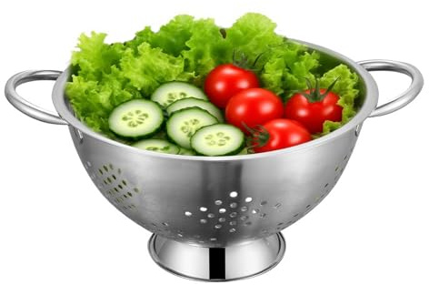 HUSHAX Passoire Inox Cuisine, Passoire Sur Pied Avec Poignée Et Pied Surélevé, Conteneurs Gastronomiques, Pour Spaghetti, Nouilles, Riz, Fruits, Légumes, Salade, Couleur Argent, 30 * 30 * 16 Cm