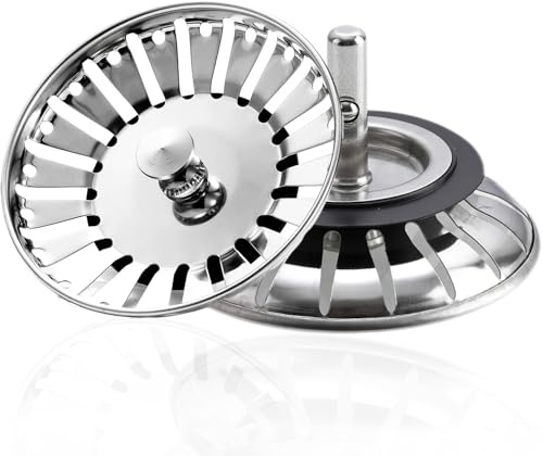 2 PCS Kitchen Sink Plug Replacement, 78mm Stainless Steel Sink Strainer & Plug, Kitchen Food Debris Catcher to Prevent Clogs, Bad Smells