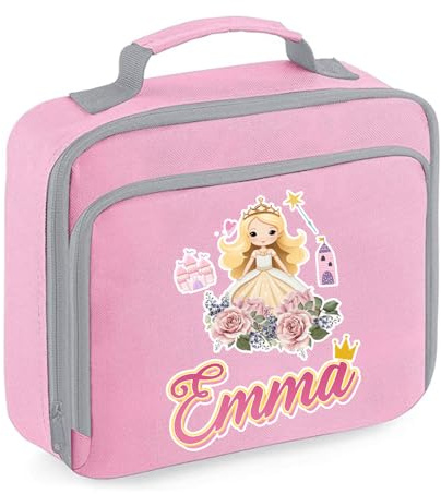 Personalised Princess Any Name Design for Girls – Custom Cute Fairy Tale Gift – Perfect for Back to School – Add Your Child’s Name, Lunch Box Reusable Bag, Lunch Cooler Bag. (Classic Pink)