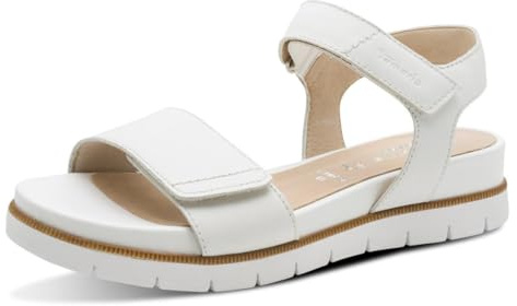 Tamaris Sandali da donna Comfort Wedge/Plat Sand Multiadjustable Zeppa, Nappa bianca., 38 EU