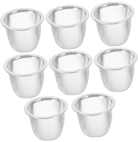 Set di 8 Filtri per Tè in Acciaio Inox Rete Fine per Erbe e Spezie | Cestello per Tisane e Tè Sfuso, Rete Fine, Ricambio per Teiera, Uso Domestico, Argento, per Erbe e Spezie