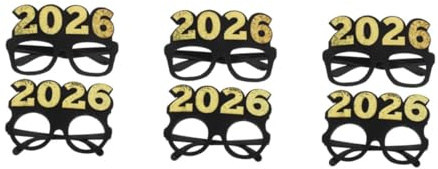 OATIPHO 6 Teiliges Silvester Brille mit Schwarzem Goldglitzer Stabile und Leichte Partybrille als Fotorequisite für Neujahrsfeiern Geburtstage und Festliche Anlässe