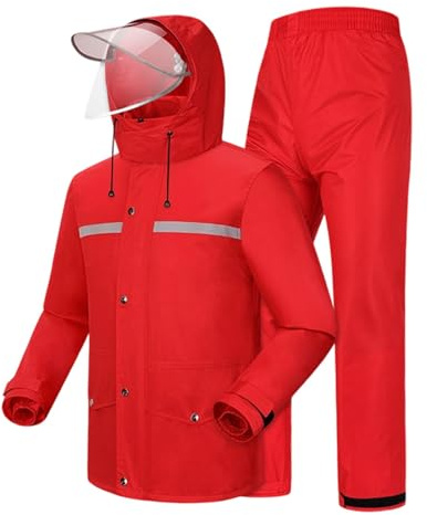 Celanisai - Completo impermeabile da donna/uomo - Tuta antipioggia riflettente da moto, 2 pezzi, giacca e pantaloni impermeabili, abbigliamento da pioggia leggero per l'outdoor, Q rosso., M