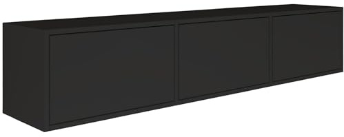 Selsey TV Lowboard - Schwarz Farbe Moderne Fernseher Kommode 150 x 30 x 30 cm (BxTxH) TV Unterschrank für Wohnzimmer Schrank mit Klappen Push to Open Lowboard Hängend TV Cabinet Wandmontage
