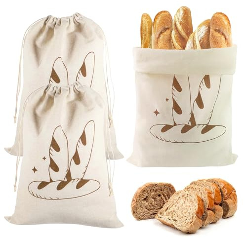 3 Pcssac à pain conservation, sac à pain en lin avec cordon de serrage, sac en tissu avec cordon de serrage pour rangement des fruits, légumes aliments, et pains (40 x 30 cm)