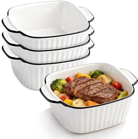 Petits Plats De Cuisson,Lot De 4 14.3x5.2CM Petits Plats A Gratin En CéramiqueZ,CéramiqueZ Plats De Cuisson,Céramique Plat Four Avec Poignées Pour Four,Micro Ondes,Friteuse A Air,400ML,Céramique