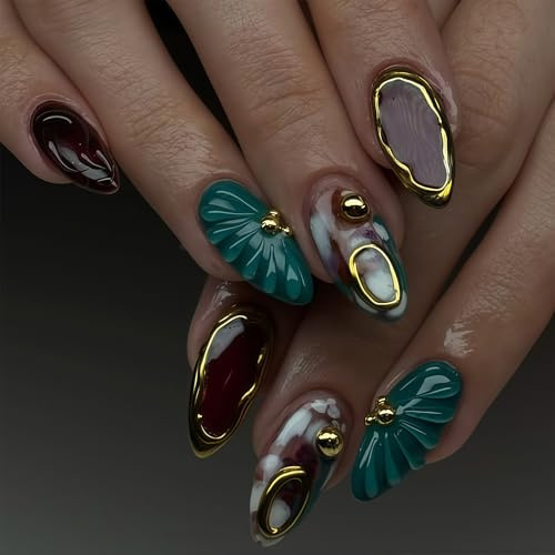 10 Stk Press On Nails, Faux Ongles Faits Main Amande, Ongles Acryliques Réutilisables pour Femmes, Débutants pour Fêtes, Voyages, Quotidien (Marron, M)