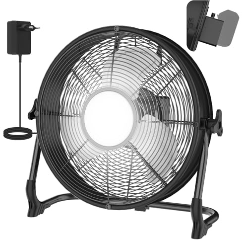 T-SUN 30CM Ventilador de Suelo Industrial compatible con Batería Ma-kita/Adaptador de CA Ventilador de pie Portatil con 1000LM Luz LED, Regulación Continua de la Velocidad para Camping(Sin Batería)
