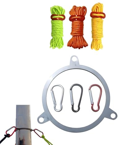 Winddichter Seilring für Kaminofen – tragbare Ausrüstung aus Stahl mit Karabinern, Regenhaube und Windschutz für Ofen, für Camping, Park, Garten, Terrasse, Feuer