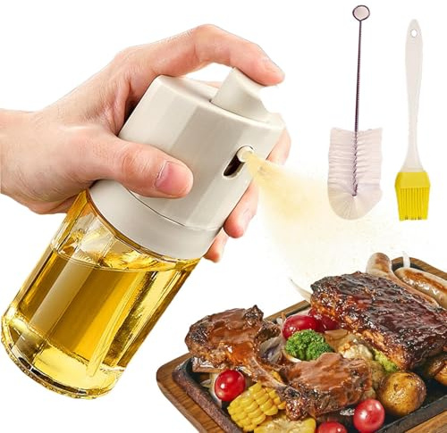 Nebulizzatore per olio d'oliva, 230 ml, per uso alimentare, trasparente, con pennello, spruzzatore per olio d'oliva, per cuocere al forno, friggere, barbecue, cocktail, aceto, burro, pulizia delle