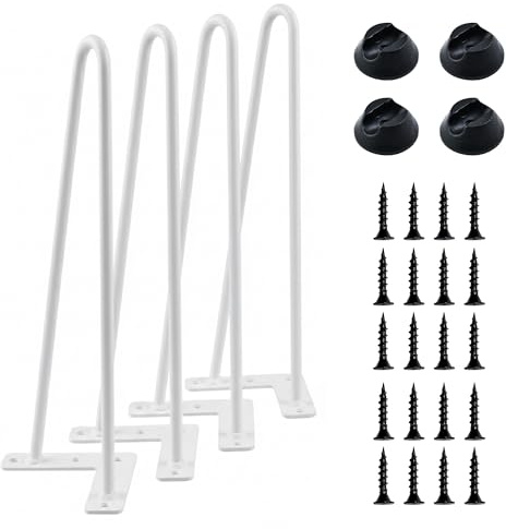 highdecora Hairpin Legs for DIY Furniture, Heavy Duty Metal Two-Rod Iron Wire Table Legs with Pre-Drilled Holes for Coffee Table, Dining Table, Office Desk, Chair, Bench & Side Table (White, 50cm)