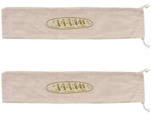 JOINPAYA 2pcs Reusable Linen Bread Bags Drawstring Bread Holders for French Baguette, 100% Cotton Food Storage Pouches in Green, Suitable for Bakery and Kitchen Use