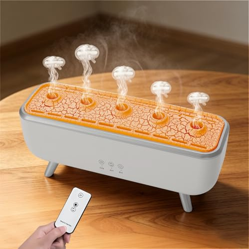 Jellyfish Aroma Diffuser, Duftöl Diffusor für Ätherische Öle 300ml | Flammen Diffuser Luftbefeuchter mit Fernbedienung, 7-Farben-LED-Licht, Luftbefeuchter Schlafzimmer, Timing-Funktion