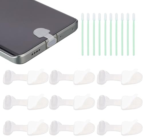 SUNNYCLUE 1 caja, 10 protectores de Puerto de Carga USB C con Adhesivo Desmontable, 10 hisopos para la Cabeza., Tapones Antipolvo de Silicona Blanca para Teléfonos Móviles, Auriculares, Portátiles Y A