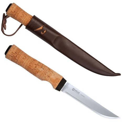 HELLE Knives - Hellefisk - Outdoor Multi Use Knife, Stainless Steel, Cork Handle, Fixed Blade With Sheath, Handcrafted Fishing Knife