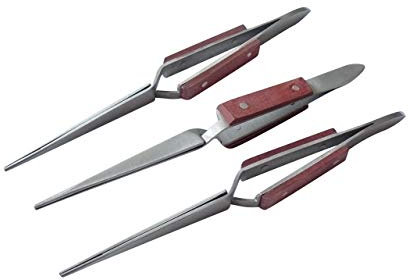 3x Lötpinzette, gerade - Klemmpinzette, Kreuzpinzette, Technische Pinzette - 16 cm, gerieft - Modellbau