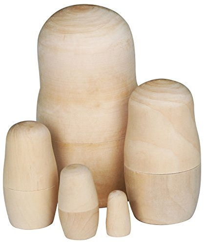 TRIXES 5-teiliges Set mit Babuschka Matroschka Rohlingen aus Holz unbemalt DIY Handwerk Karneval
