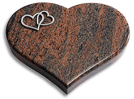Grabplatte, Grabstein, Grabherz, Urnengrabstein Modell Coeur 40 x 30 x 7 cm Twilight Red-Granit, poliert inkl. Gravur (Aluminium-Ornament Herzen)