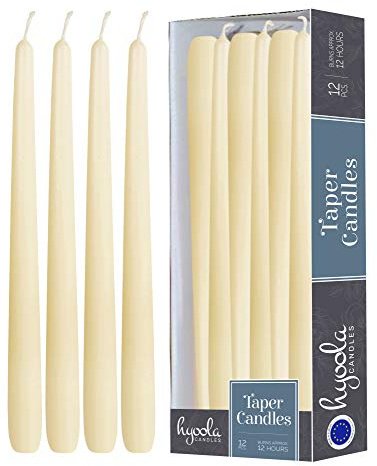 Hyoola 12 Pack Tall Taper Candles - 14 Inch Woolwhite Dripless, Unscented Dinner Candle - Paraffin Wax with Cotton Wicks - 12 Hour Burn Time