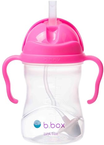 b.box Trinkflasche mit Trinkhalm, 240ml, rosa Granat