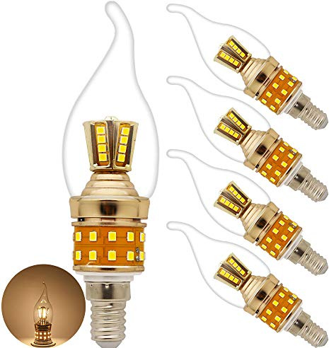 Chao Zan 4er Pack E14 Kerze LED Lampe,9W ersetzt 80 Watt, Farbwiedergabeindex CRI 80, 800LM, Warmweiß 2700K, Glas, E14kerzenform led birne,AC 220V-240V.