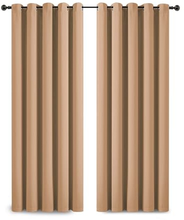 Yorkshire Bedding Blackout Curtains Ring Top 66 x72 - Eyelet Thermal Insulated Readymade Door Beige Curtains Energy Saving Room Darkening Panels + 2 Tiebacks