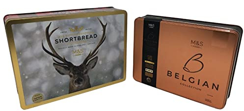Marks and Spencers M&S Shortbread Biscuits Gift (650g) Bundled with M & S Belgian Chocolate Biscuits Collection (400g) Christmas Biscuits Tins Biscuits Gift Set