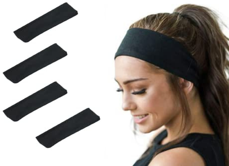 4 Stück Stirnband, Stirnband Herren, Sport-Haarband für Damen, Farbe Schwarz, Breite 5,5 cm und 8 cm (55 mm x 4)