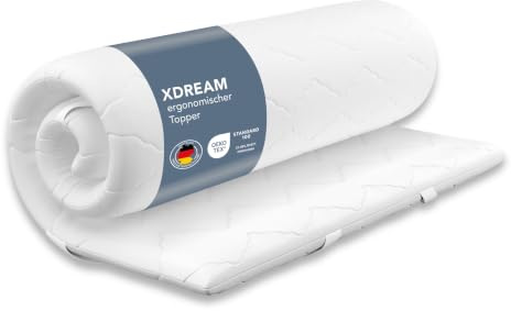 XDREAM Pure | ortopedisk madrassöverdrag med bekväm kärna i komfortskum | band för fastsättning | Öko-Tex certifierad | 160 x 200 cm