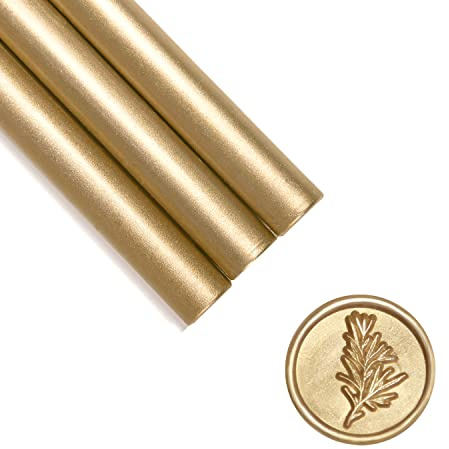 UNIQOOO Glue Gun Sealing Wax Sticks for Wax Seal Stamp - Prosecco Metallic Light Gold, Great for Wedding Invitation, Card Envelope, Snail Mail, Wine Package, Christmas Gift Ideas, Pack of 8