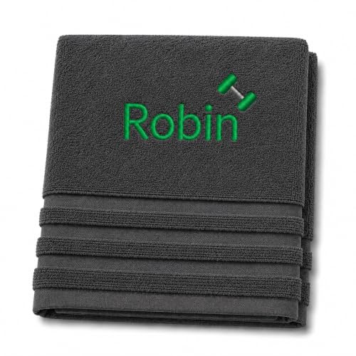 Pet-Jos Personalisiertes Handtuch mit Namen Schön gestickter Name Handbadetuch 100% Baumwollhandtuch Personalized Custom Towel with Name (100 x 50 cm, Hantel grün)