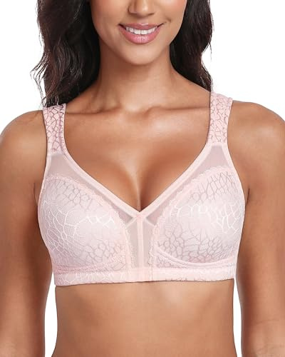 Lemorosy BH Ohne Bügel Minimizer Große Brüste Starker Halt (85F,Rosa)