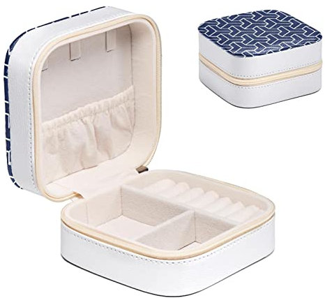 Diusye Chinese Blue and White Porcelain Pattern Small Jewelry Box for Ring Earring Necklace Bracelet Bangle, Mini Travel Jewelry Case Storage Organiser for Women Girls Gifts