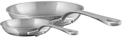 Mauviel M'Cook 5-Ply Polished Stainless Steel 2-Piece Frying Pan Set With Cast Stainless Steel Handles, Made In France