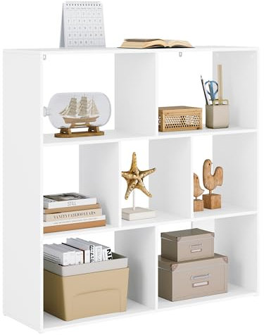 eSituro Bücherregal weiß Würfelregal Standregal Regal 7 offene Fächer horizontal vertikal oder kopfüber verwendbar für Wohnzimmer Schlafzimmer Büro