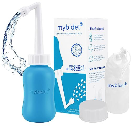 Die neue 3.0 MYBIDET Po Dusche Intimdusche mit Reisebeutel und Deckel, leichter zu drücken, Intimdusche Wochenbett, bei Beschwerden am Po, Reisebidet oder Popo dusche, Blau