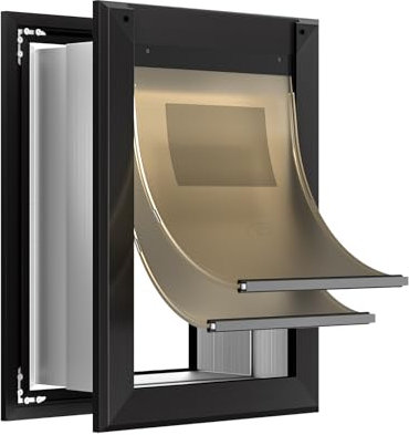 Sammak Hundetür für die Wand, robuste Hundetür mit Aluminiumrahmen und Teleskop-Tunnel, zwei magnetischen Klappen und zwei verschiebbaren Verschlusspaneelen, bis zu 27 kg, schwarz.