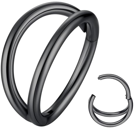 Popuhoops 18G 7mm Doppel Hoop Nasenring Schwarz 316L Chirurgenstahl Knorpel Ohrring Septum Schmuck Nahtlose Scharnierende Clicker Segment 18 Gauge Conch Daith Tragus Helix Rook Piercing Lippenring