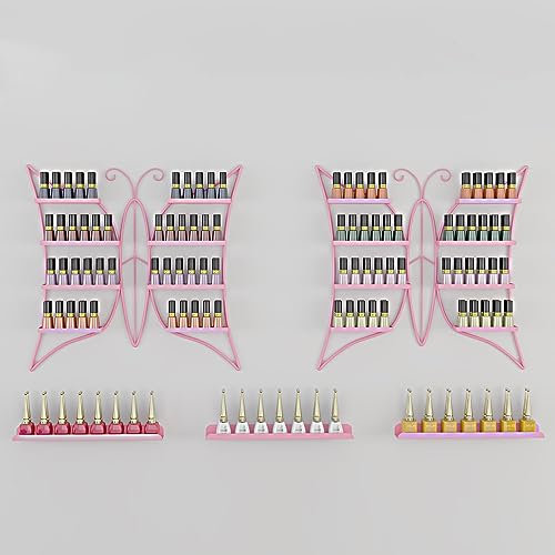 SUuim Nagellack-Präsentationsständer für die Wand, stilvolle Kosmetik-Organizer und Aufbewahrung, Schmetterlingsform | 5er-Set | Metallrahmen, (Farbe: Pink) (Rosa)