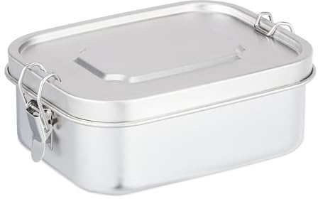 Relaxdays Brotdose Edelstahl, auslaufsicher, luftdicht, silber | Lunchbox für Erwachsene & Kinder, 1 l, Bügelverschluss