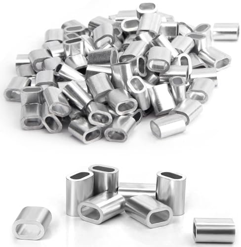 Pince de Presse en Aluminium,120 Morceaux de Manches en Aluminium Klemme, Manche en Aluminium Ovale, Pince de Presse en Aluminium, pour Corde - 2mm