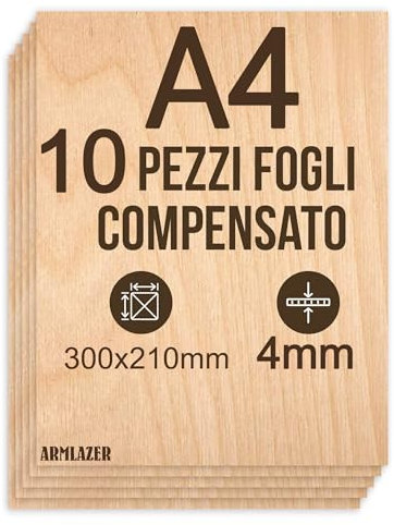 ARMLAZER Contreplaqué A4 300 x 210 х 4mm, 10 Pièces, Panneaux de Bois, Pyrographie, Planche Modèle Maison, Bricolage Fait à la Main, Contreplaqué pour la Ceativité, Feuilles de contreplaqué pour la