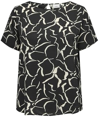 ONLY CARMAKOMA Damen Carvica Life Ss Top WVN Noos Kurzarmbluse, Black/AOP:Rebel Graphic, 46 Mehr